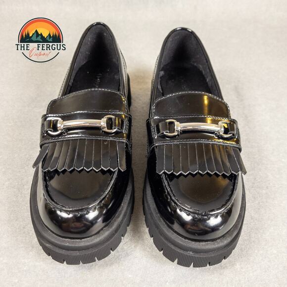 Old Navy Loafer Shoes Black Patent Faux Leather Lug Chunky Heel Women's Size 8.5 - Picture 2 of 11